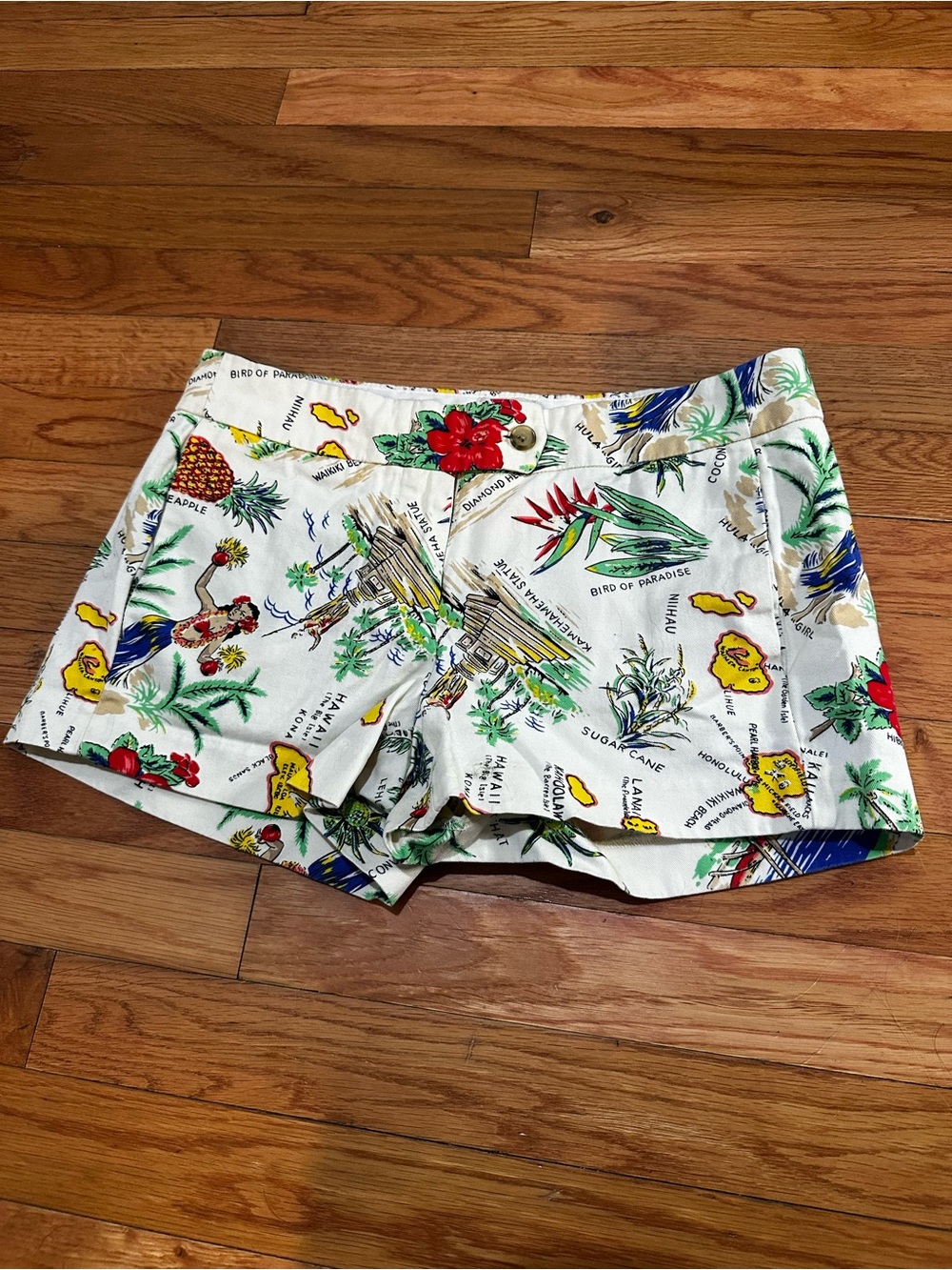 J Crew City Fit Hawaiian Print Cotton Chino Shorts Tropical Beach Resortwear 0